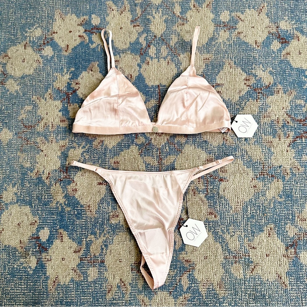 NWT OW Collection Satin Melanie Bra and Thong Set L